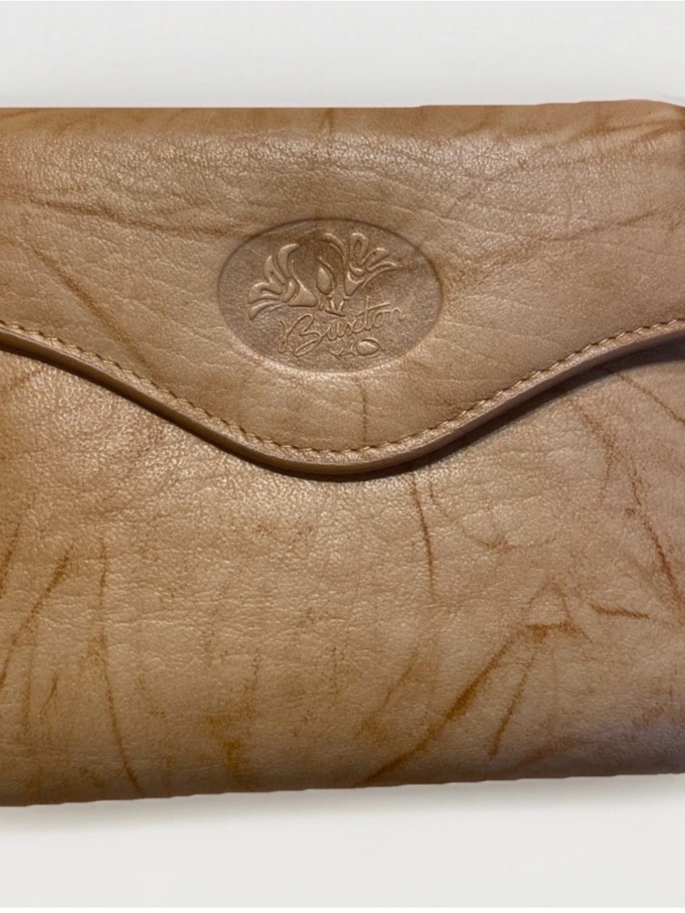 Buxton Tan Leather Clutch Wallet in box